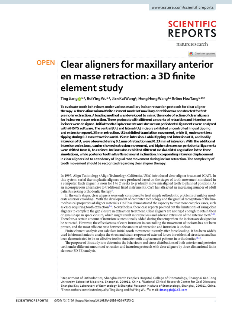 3D Analysis of Clear Aligners' Impact | PDF | Dental Anatomy | Orthodontics