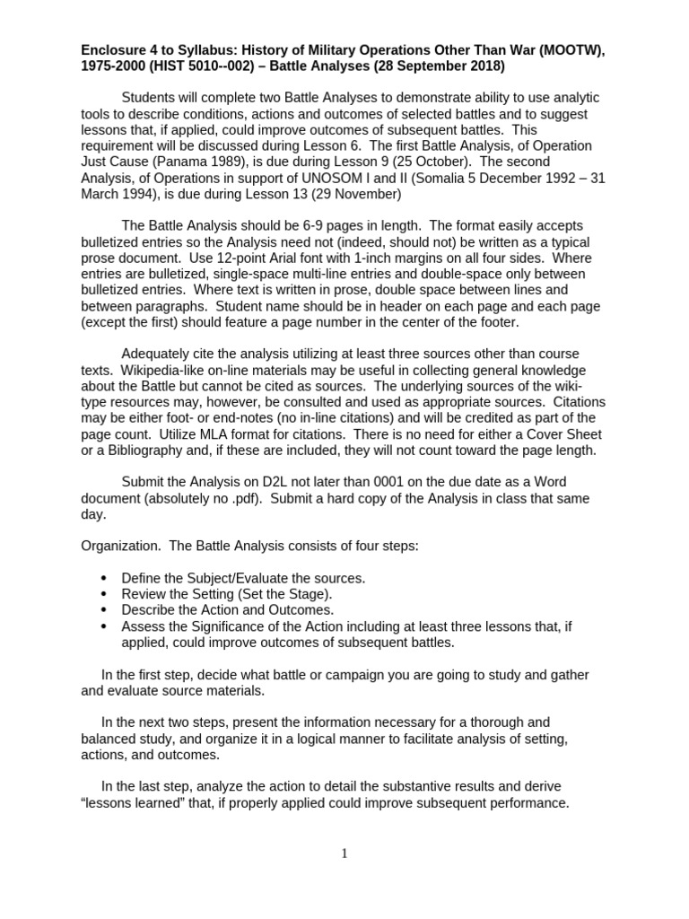 Enclosure 5, Battle Analyses, Fall 2018, 180928 | PDF | Battles | Analysis