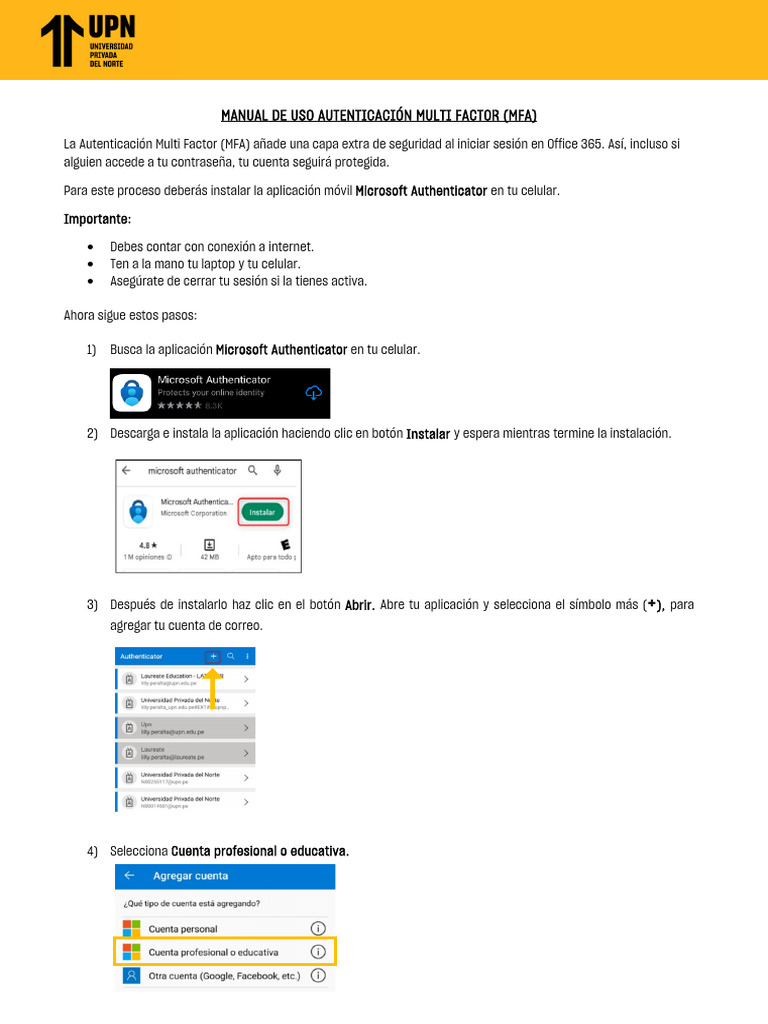 Configuración de Microsoft Authenticator UPN | PDF | Aplicación movil ...