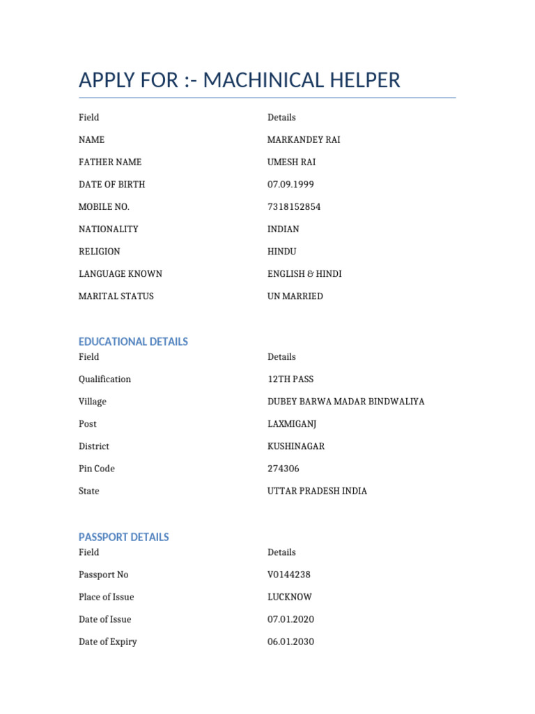 Machinical Helper Application Editable | PDF