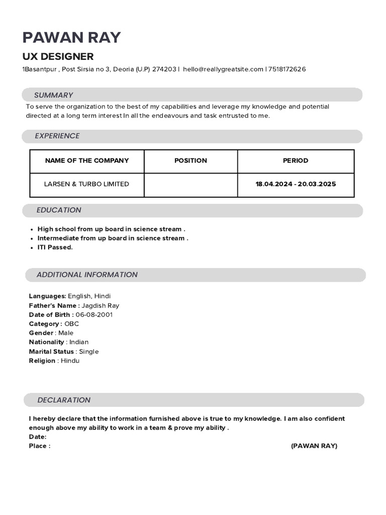 Pawan Ray: Ux Designer | PDF