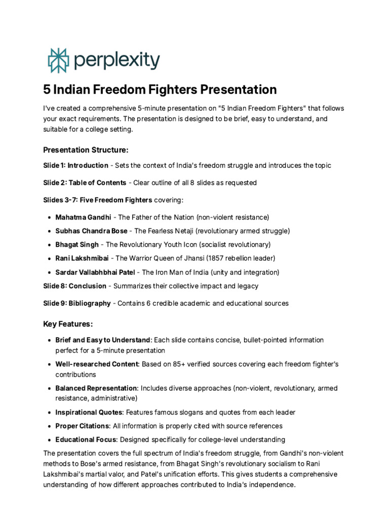 5 Indian Freedom Fighters Overview | PDF