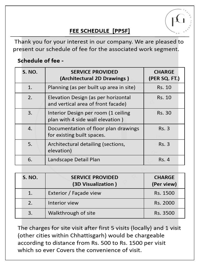 Architectural Fee Schedule Overview | PDF | Real Estate