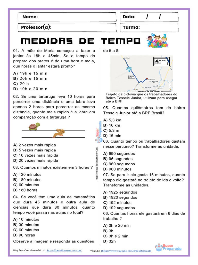 Atividades de Medidas de Tempo 5º Ano | PDF