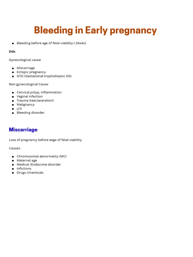 Early Pregnancy Bleeding Causes & Management | PDF | Miscarriage ...