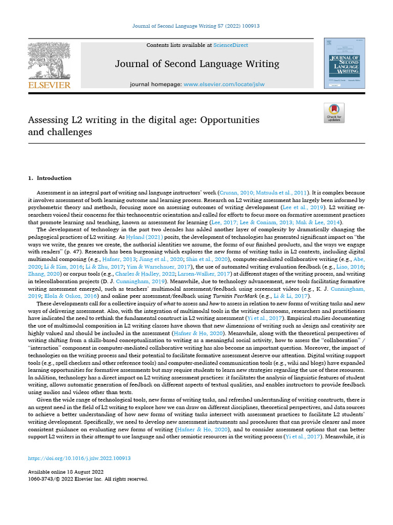L2 Writing Assessment in the Digital Era | PDF | Second Language ...