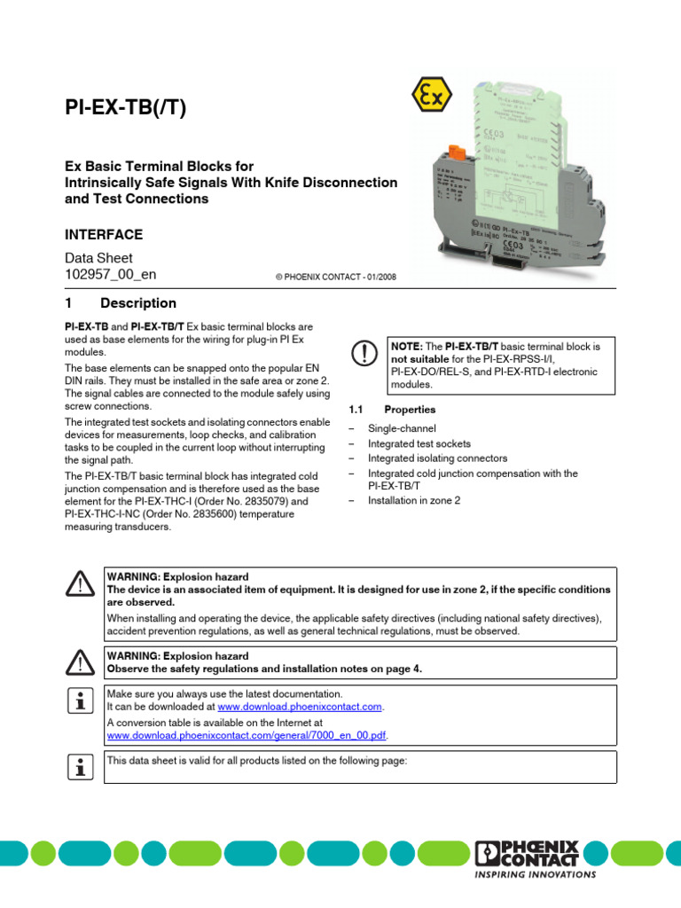 PI-EX-TB (/T) : Ex Basic Terminal Blocks For Intrinsically Safe Signals ...