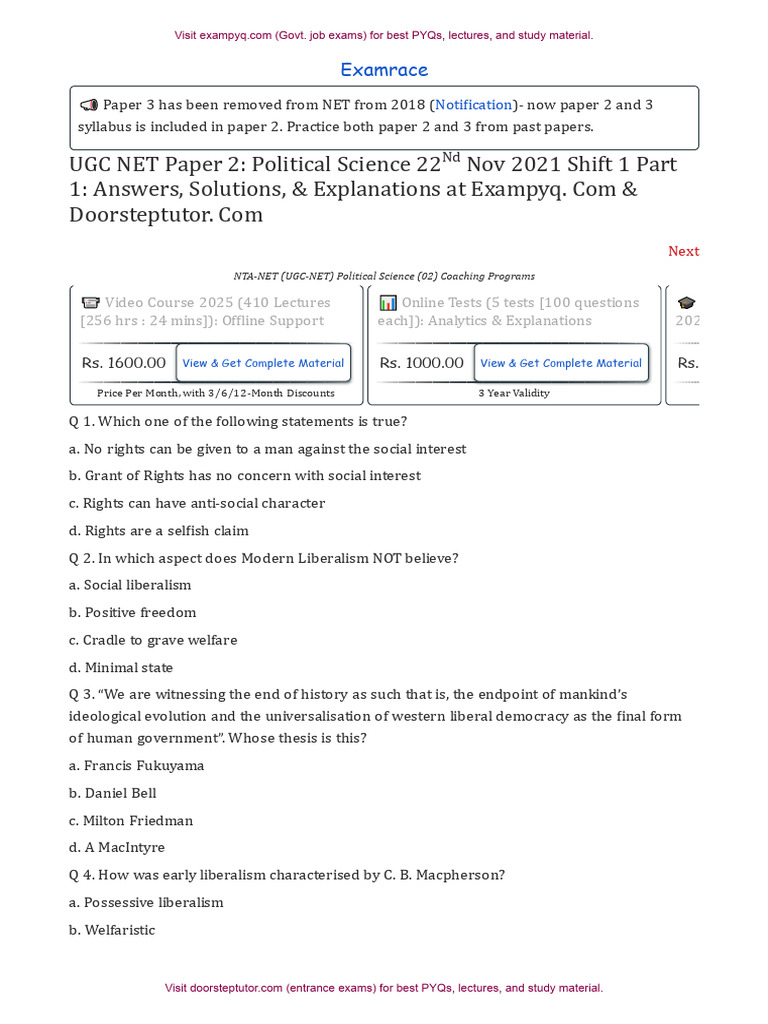 UGC NET Political Science Paper 2 Solutions | PDF | Political Science