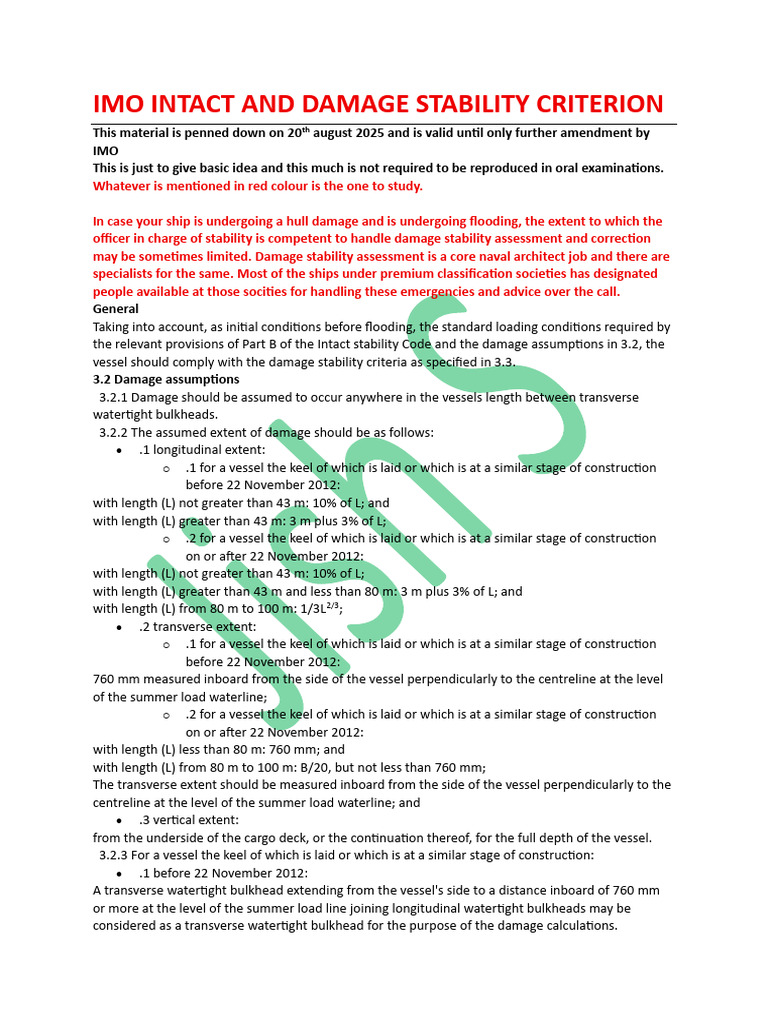 IMO Damage Stability Criteria Overview | PDF | Ships | Watercraft
