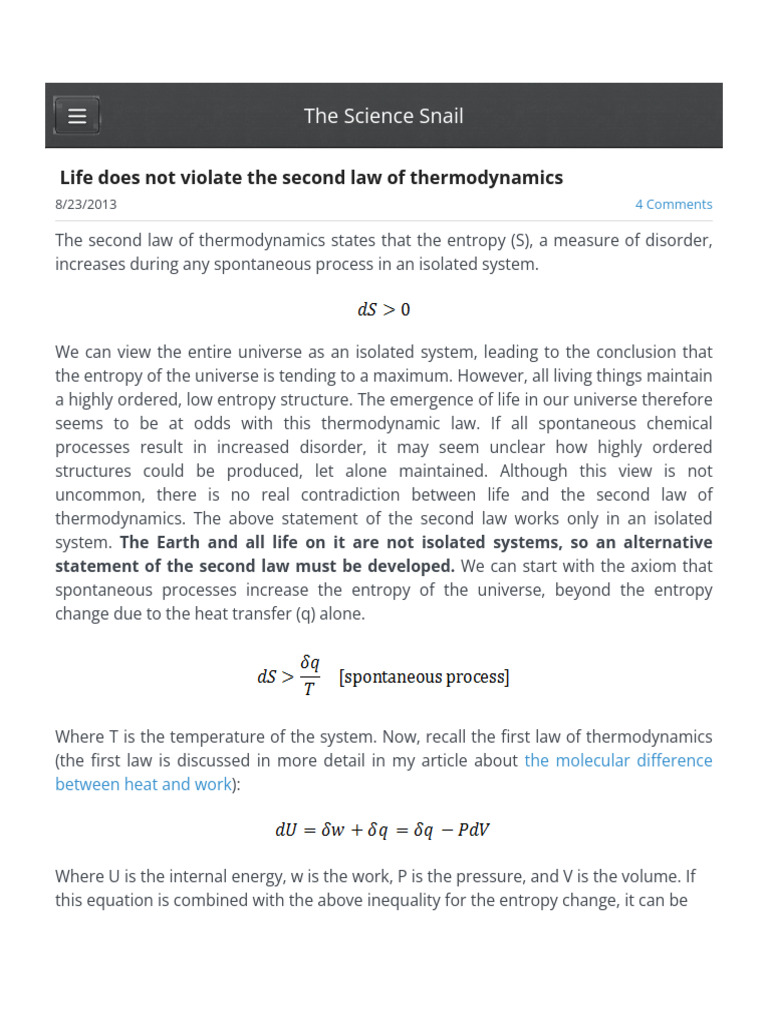 Life and the Second Law of Thermodynamics | PDF | Second Law Of ...