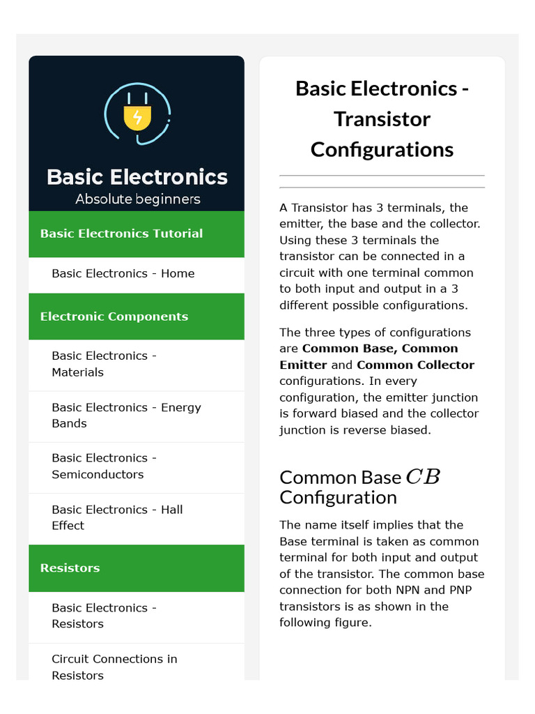 Transistor Configurations Explained | PDF | Bipolar Junction Transistor ...