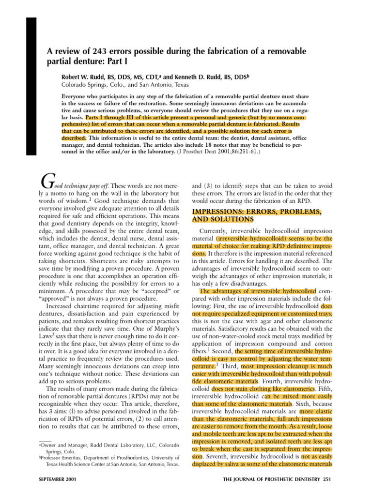 RPD Fabrication Errors and Solutions | PDF | Materials