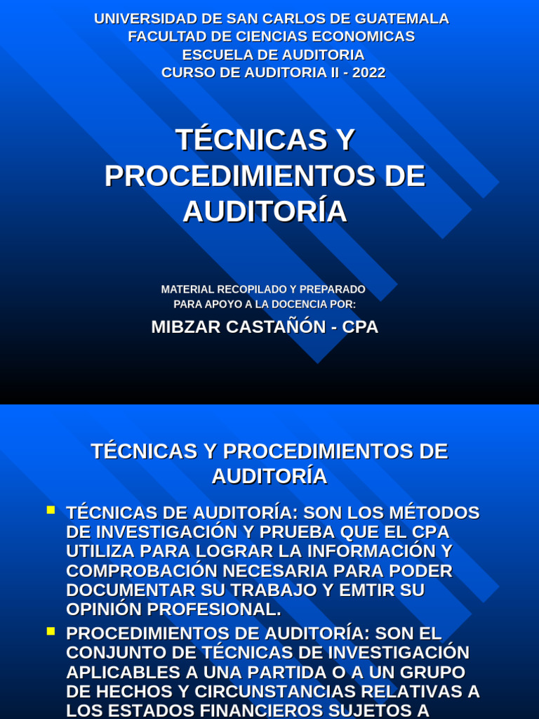 Técnicas y Procedimientos de Auditoría | PDF | Auditoría | Contralor
