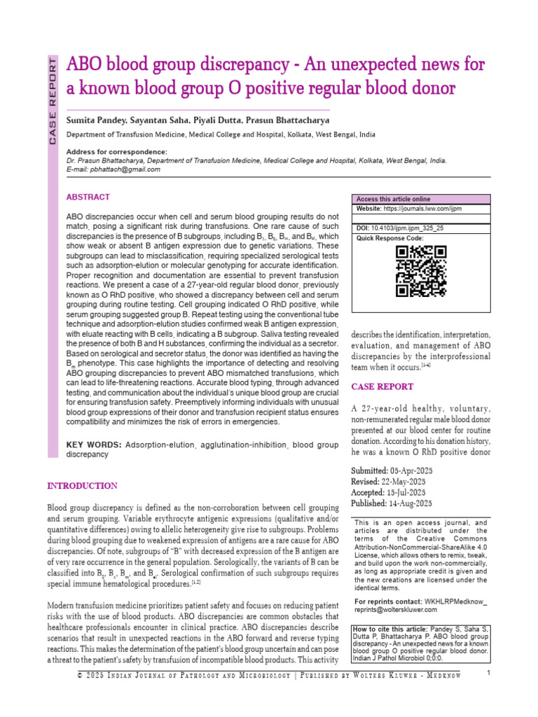 Abo Blood Group Discrepancy An Unexpected News.366 | PDF | Blood Type ...