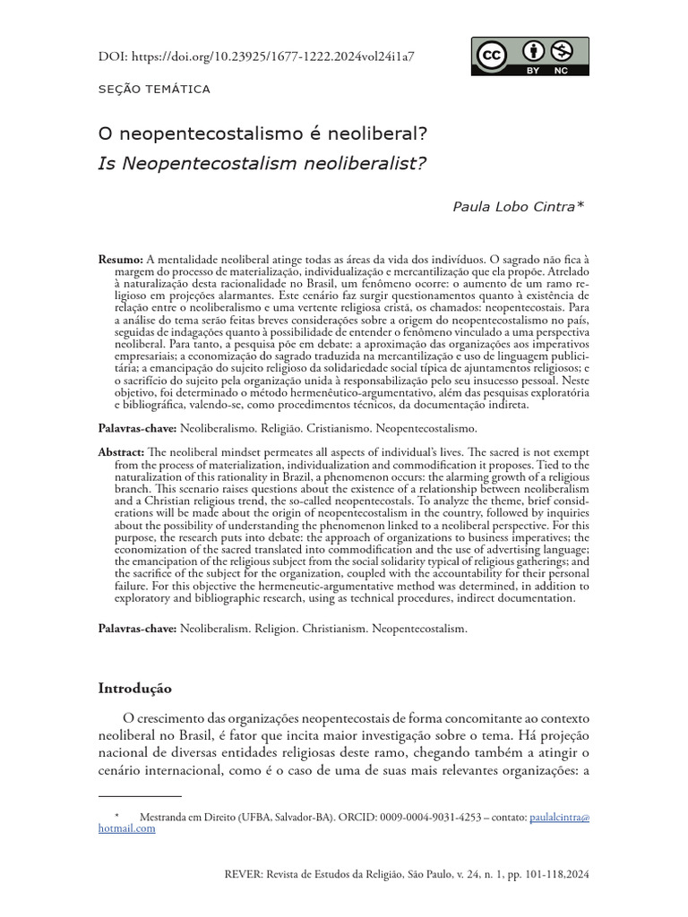 Neopentecostalismo e Neoliberalismo no Brasil | PDF | Pentecostalismo ...