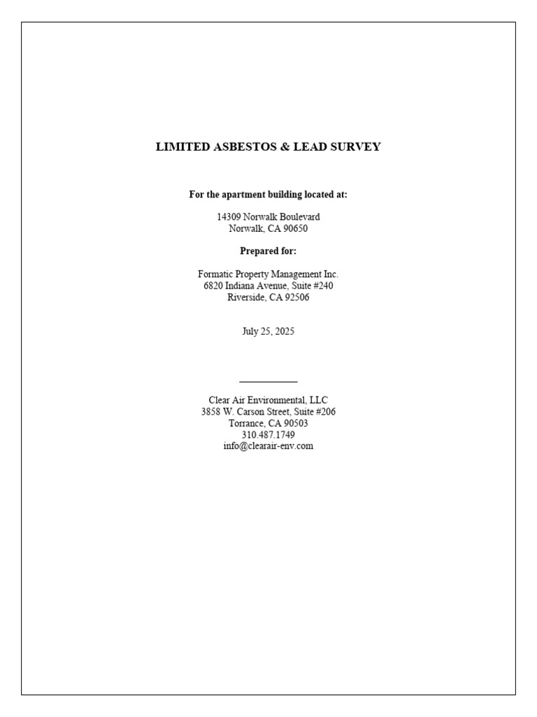 Asbestos & Lead Survey Report for Norwalk CA | PDF | Asbestos ...