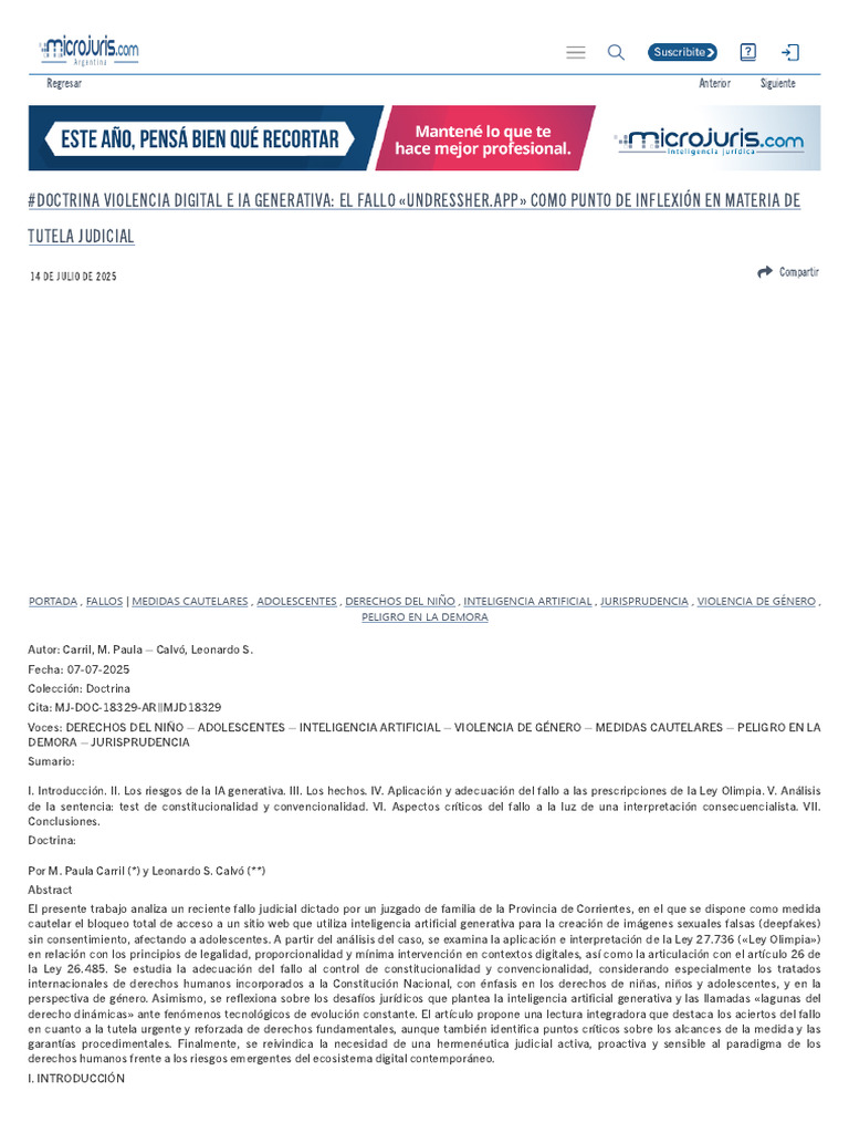 #Doctrina Violencia Digital e IA Generativa - El Fallo UndressHer - App ...