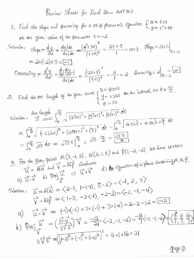 Review Sheets For Final Exam of Calculus III MAT 303 (2022 Summer) | PDF