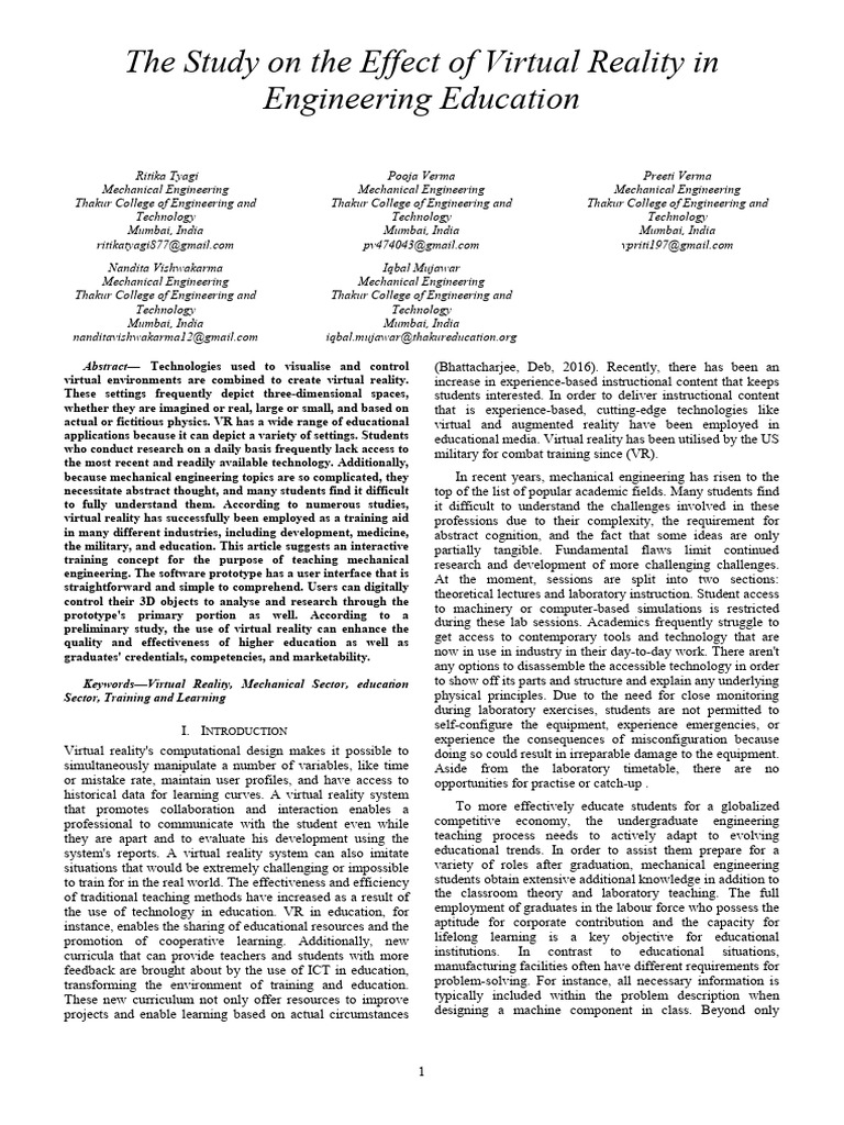 VR in Mechanical Engineering Education | PDF | Virtual Reality | Simulation