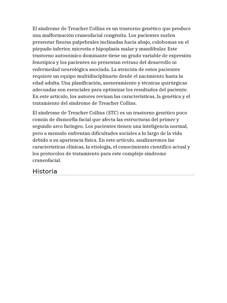 Síndrome de Treacher Collins: Características y Tratamiento | PDF