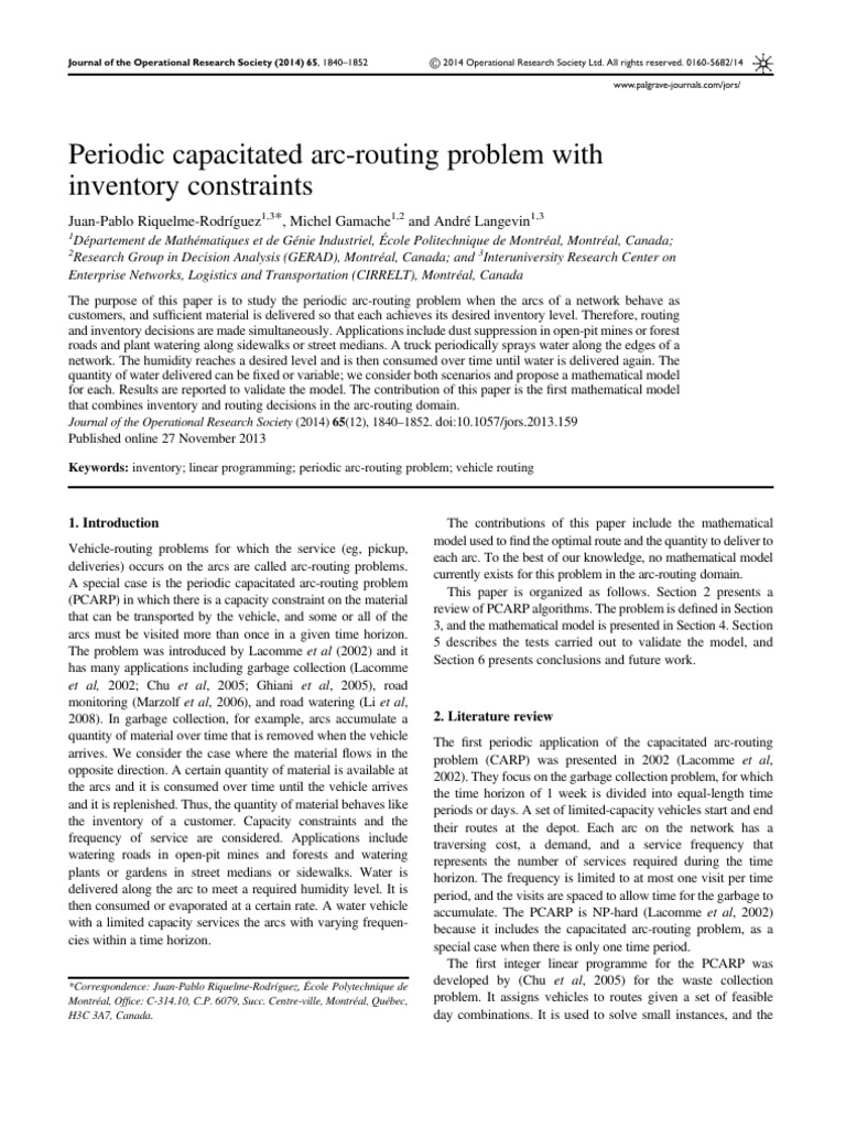 Periodic Arc-Routing with Inventory Constraints | PDF | Theoretical ...