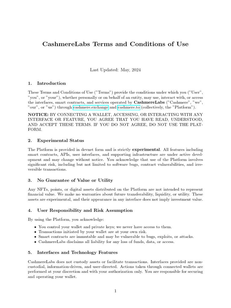 CashmereLabs User Terms and Conditions | PDF | Indemnity | Private Law