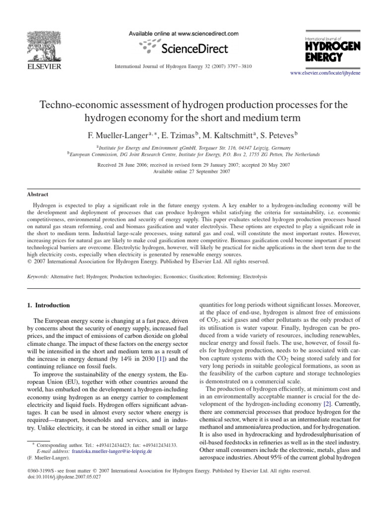 Techno-Economic Assessment of Hydrogen Production | PDF | Gasification ...