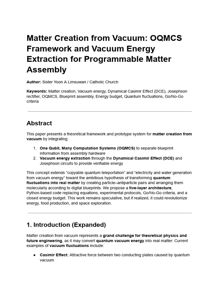 Matter Creation From Vacuum - OQMCS Framework and Vacuum Energy ...