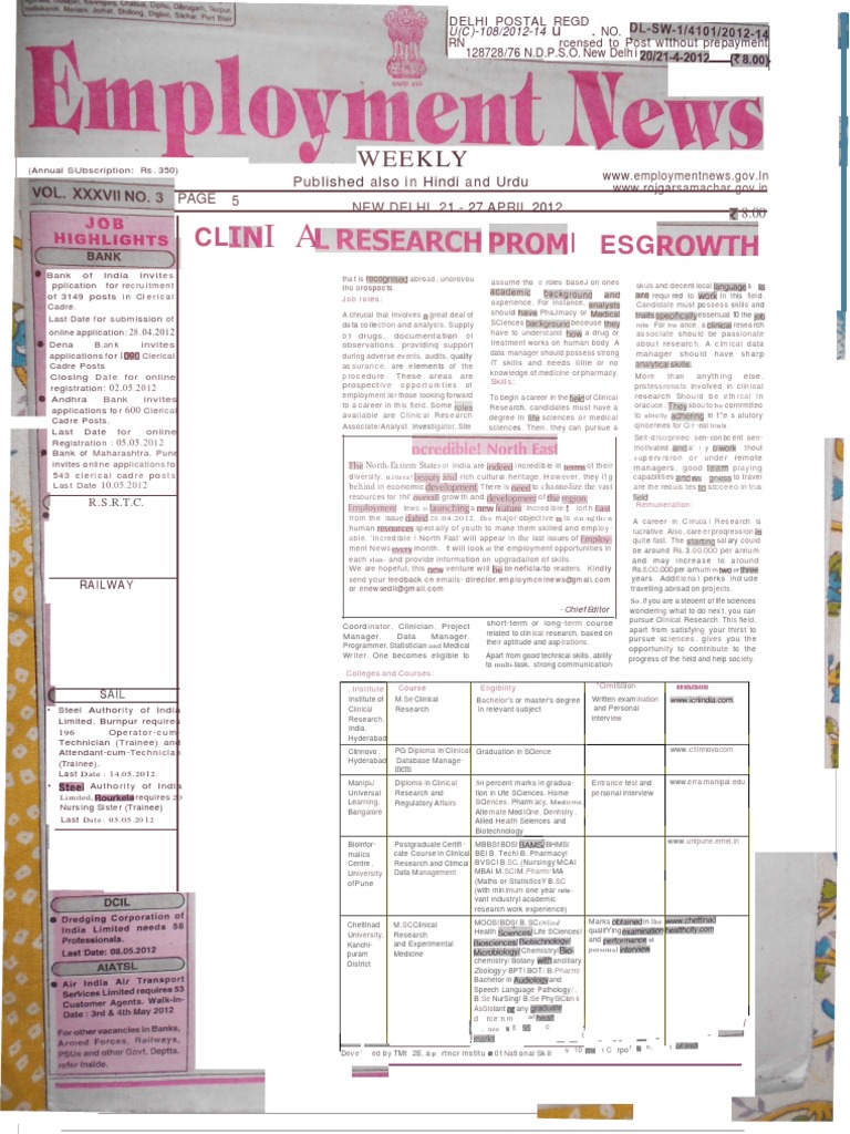 Employment News epaper Rojgar Samachar रोजगार समाचार New Delhi