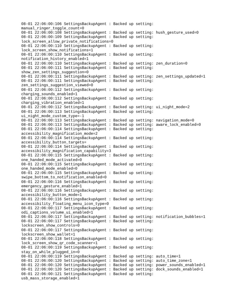 Android Settings Backup Log | PDF | Software | Computing