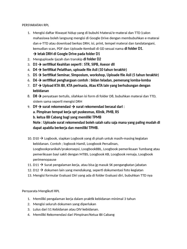 Persyaratan RPL Kebidanan Terbaru | PDF