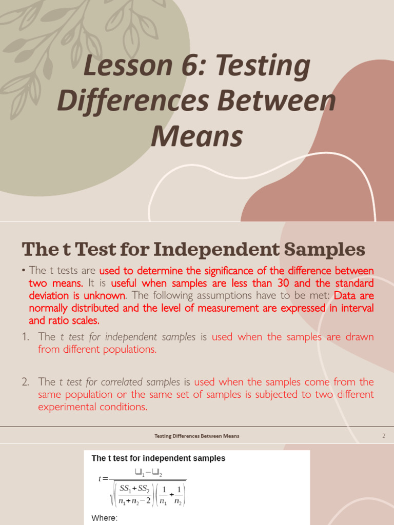 T-Test Analysis for Mean Differences | PDF | Student's T Test ...
