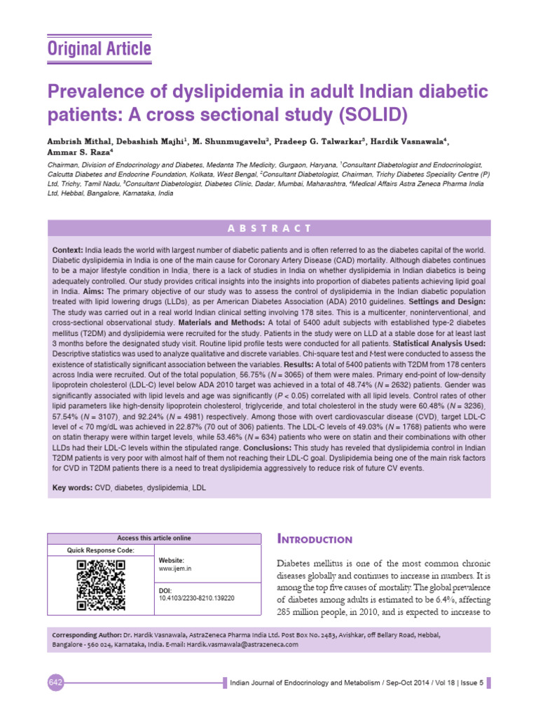 Dyslipidemia Prevalence in Indian Diabetics | PDF | Hyperglycemia ...