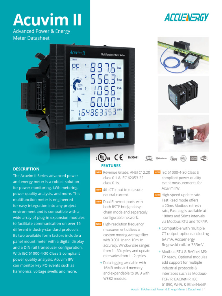 Acuvim II Power & Energy Meter Datasheet | PDF | Ac Power | Alternating ...