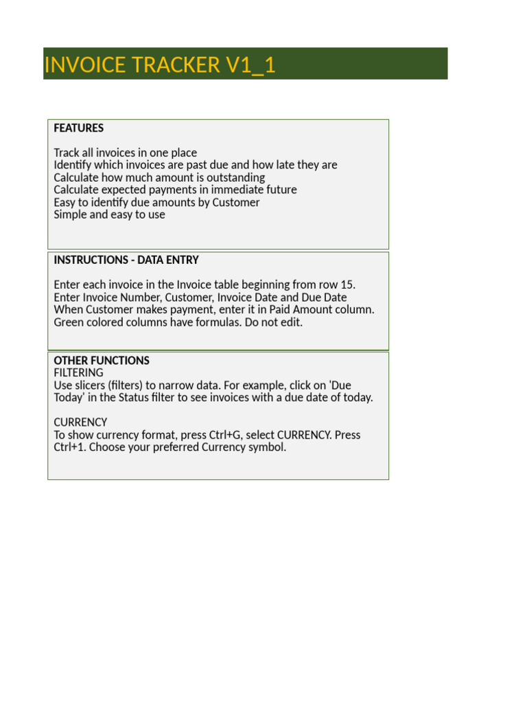 Invoice Tracker Overview and Instructions | PDF | Microsoft Excel | Invoice