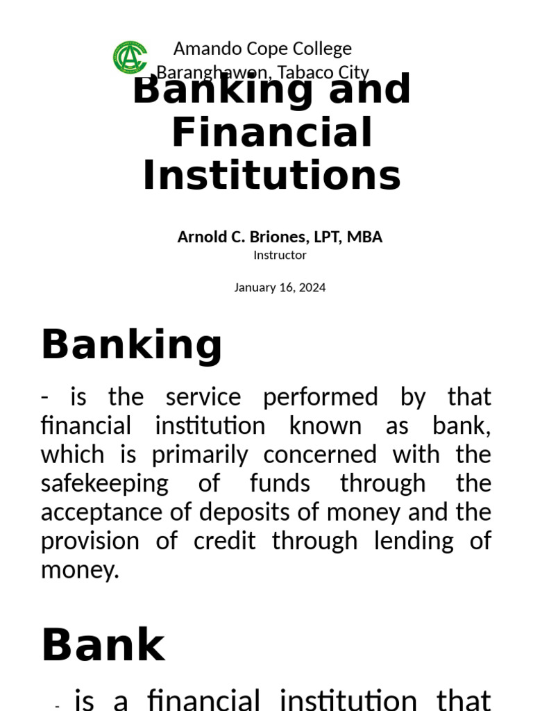 Overview of Banking Institutions and Functions | PDF | Banks | Interest ...