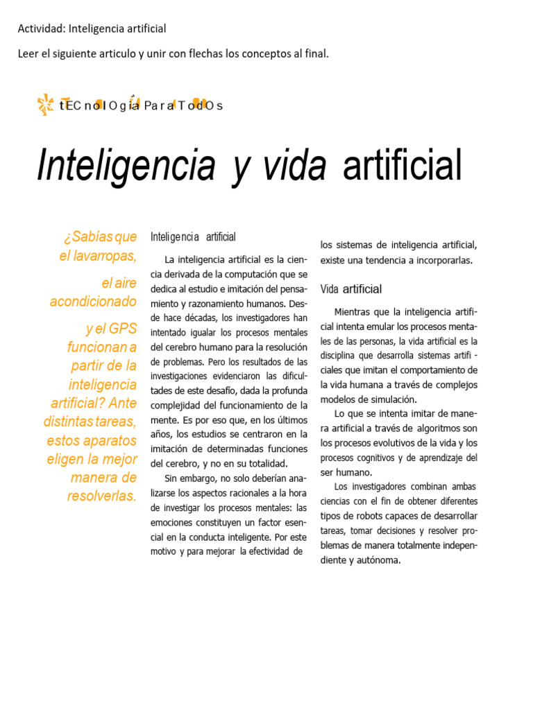 Inteligencia y Vida Artificial: Conceptos Clave | PDF | Inteligencia ...