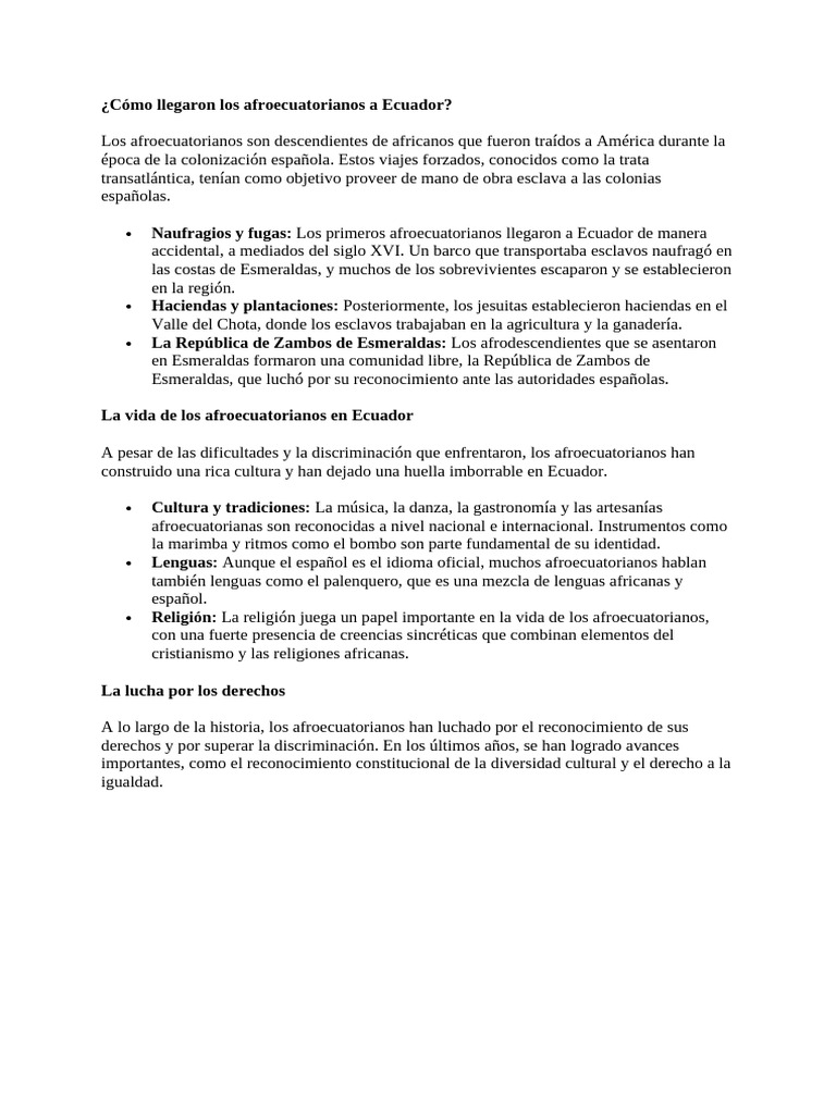 Orígenes de los afroecuatorianos en Ecuador | PDF