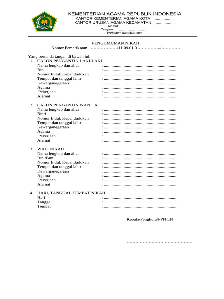 Pengumuman Nikah dan Form N9 | PDF