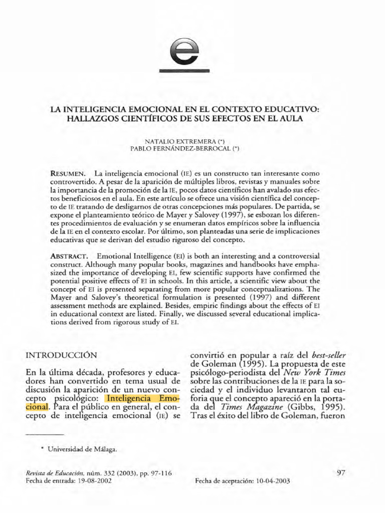 Efectos de la Inteligencia Emocional en el Aula | PDF | Las emociones ...