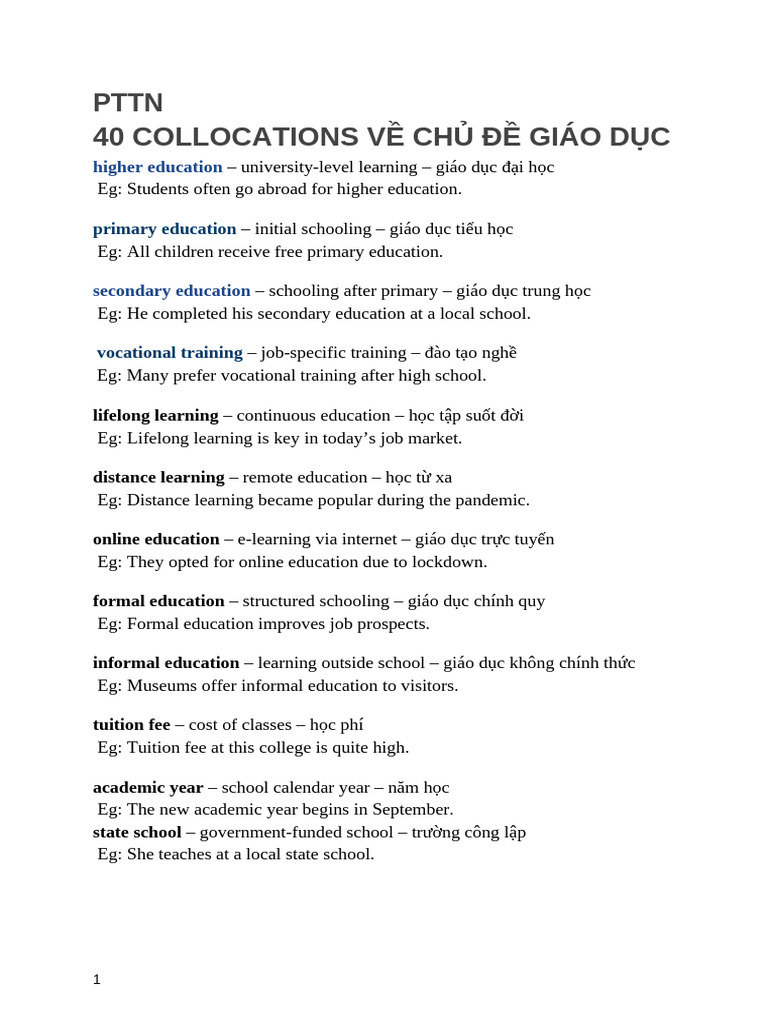 40 Education Collocations Explained | PDF | Behavior Modification ...