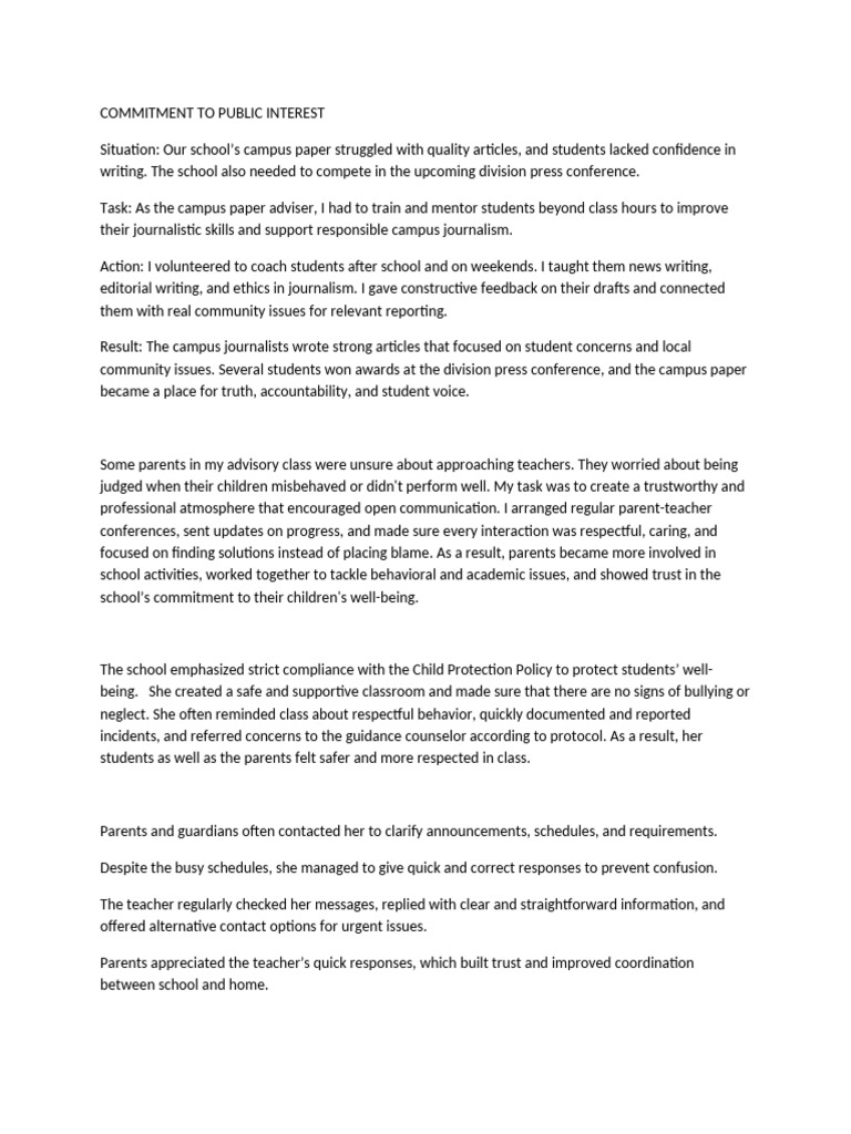 Commitment To Public Interest | PDF | Teachers | Journalism