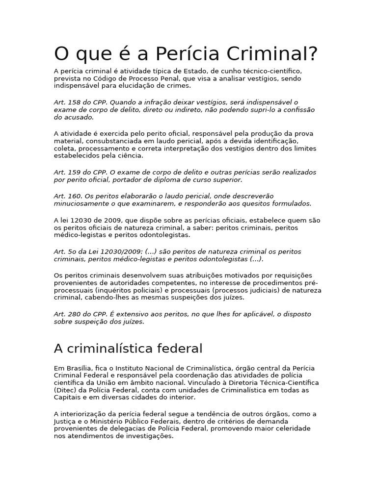 O que é Perícia Criminal? | PDF | Testemunha especializada
