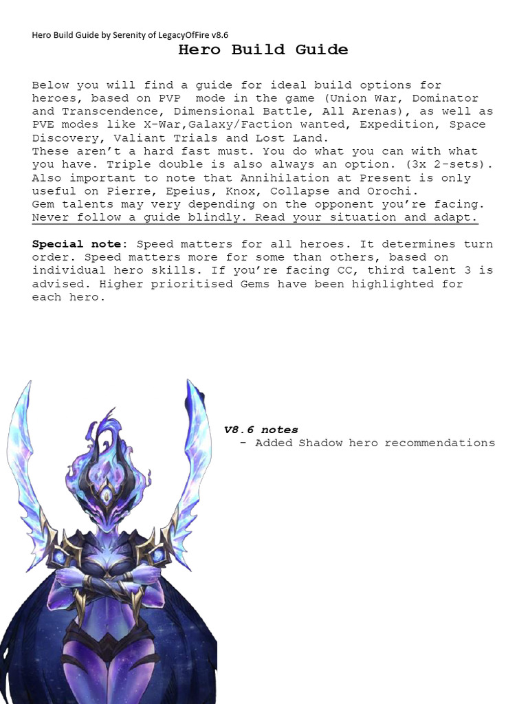 Serenity's Hero Build Guide v8.6 | PDF