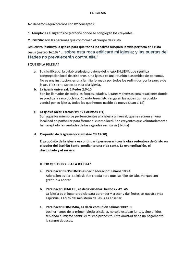 ¿Qué es la Iglesia y su Propósito? | PDF | Iglesia cristiana | Cristo ...