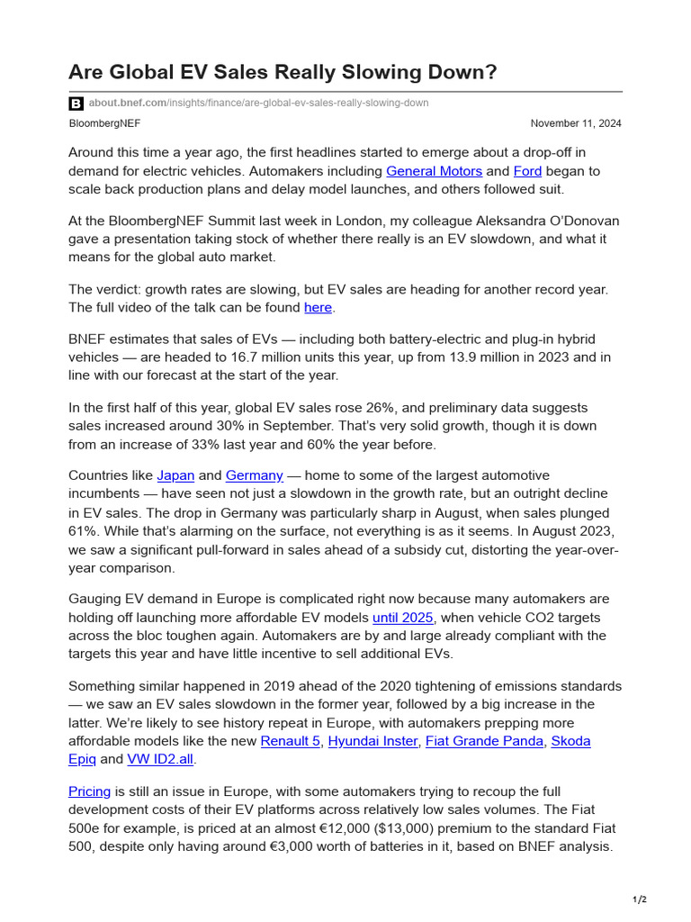 Global EV Sales Trends 2024 Insights | PDF | Electric Vehicle | Plug In ...