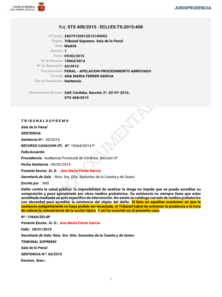 STS 408-2015 | PDF | Sentencia (ley) | Caso de ley