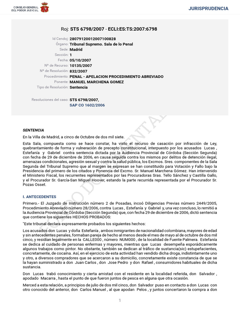 STS 832-2007 | PDF | Sentencia (ley) | Caso de ley