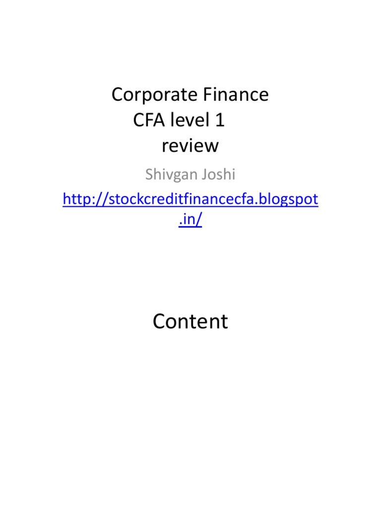 Corporate Finance CFA Level 1 Review Guide | PDF