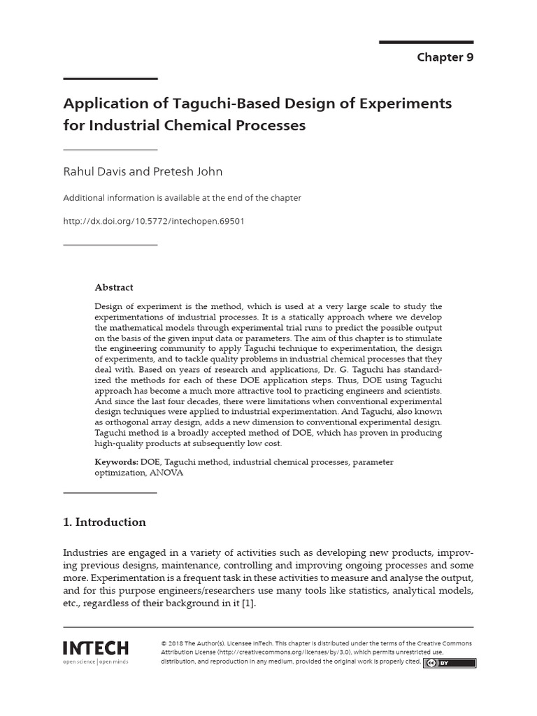 Taguchi DOE for Chemical Processes | PDF | Design Of Experiments ...